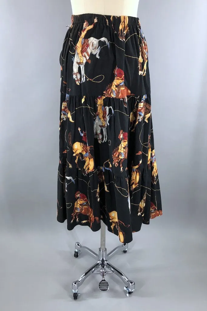 Vintage Rodeo Novelty Print Maxi Skirt