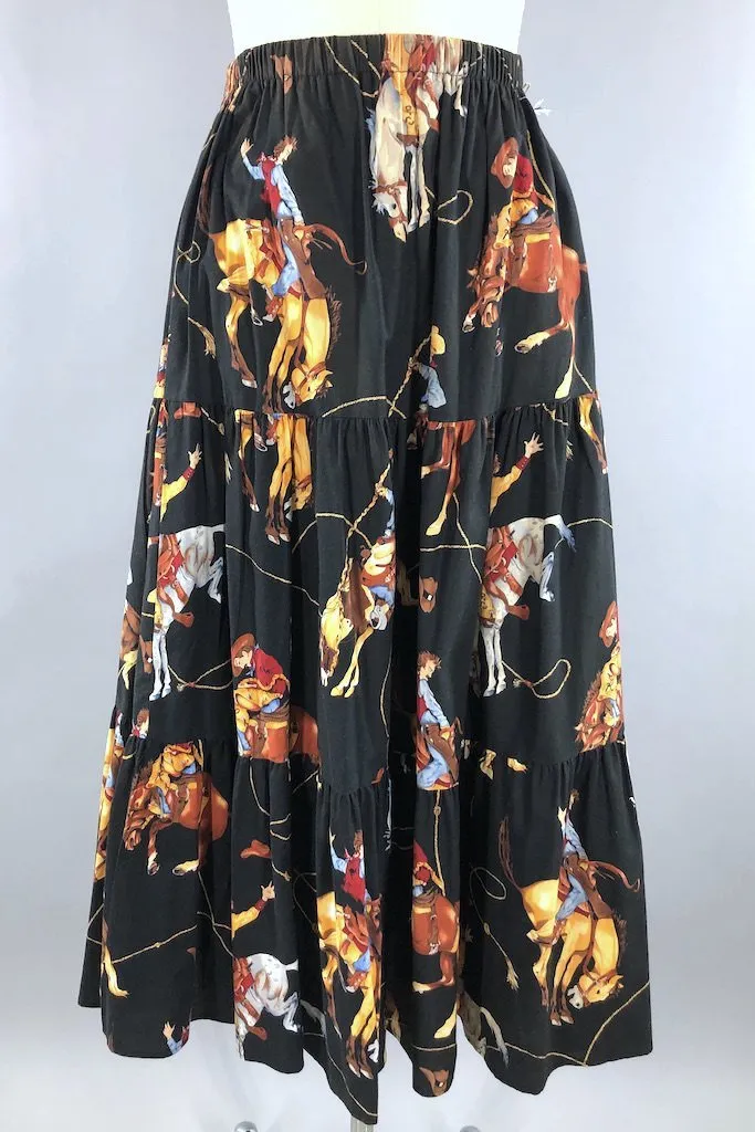 Vintage Rodeo Novelty Print Maxi Skirt