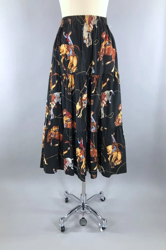 Vintage Rodeo Novelty Print Maxi Skirt