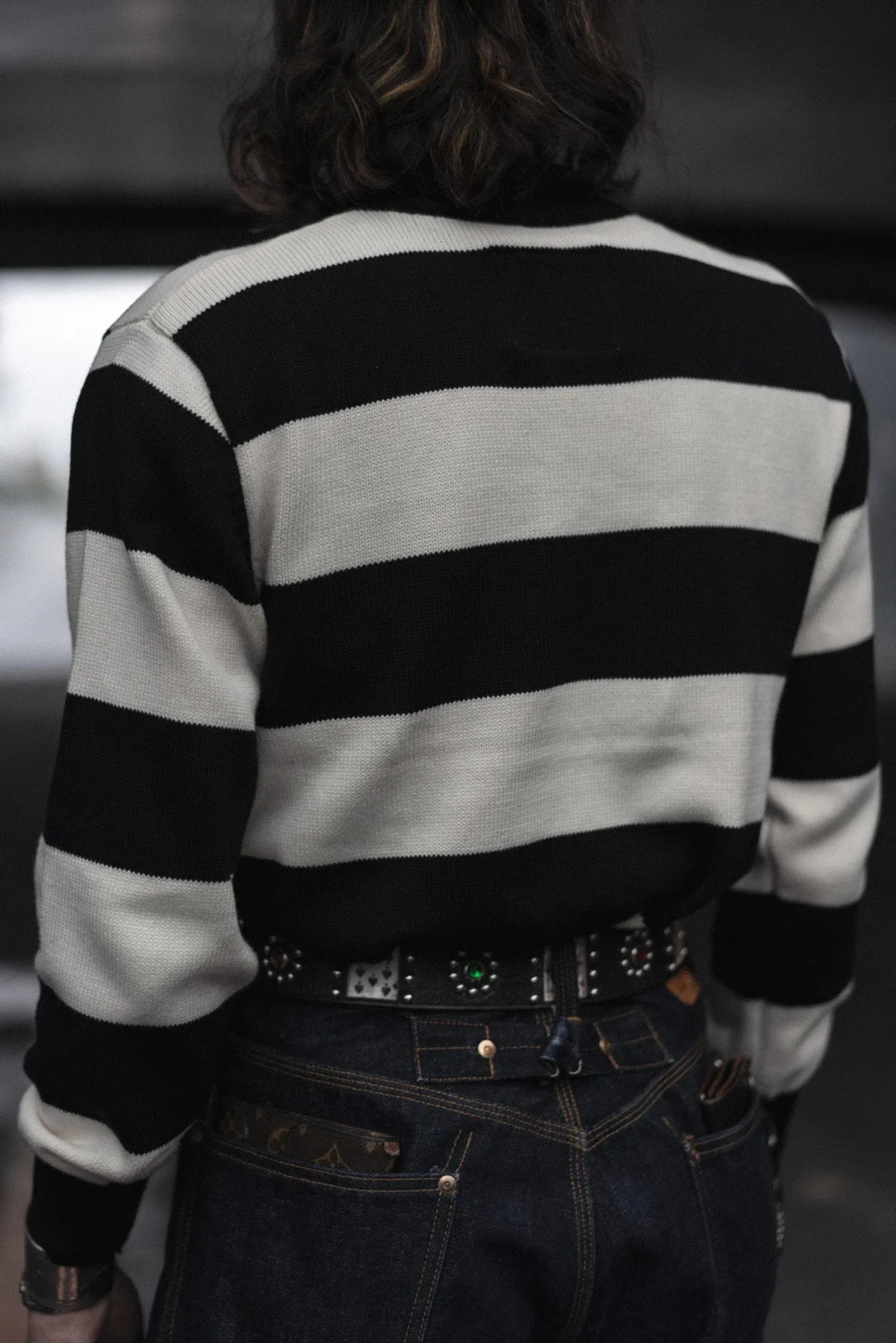 Vintage Striped Sweater for Men - Thick Cotton - Moto & Biker Style