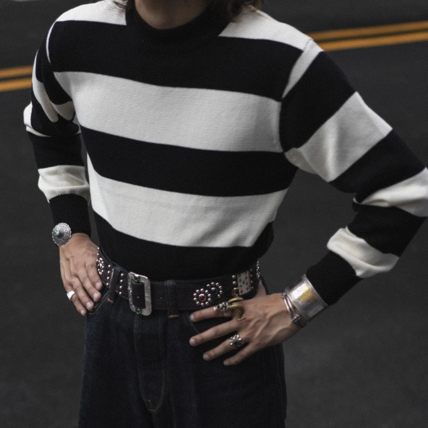 Vintage Striped Sweater for Men - Thick Cotton - Moto & Biker Style