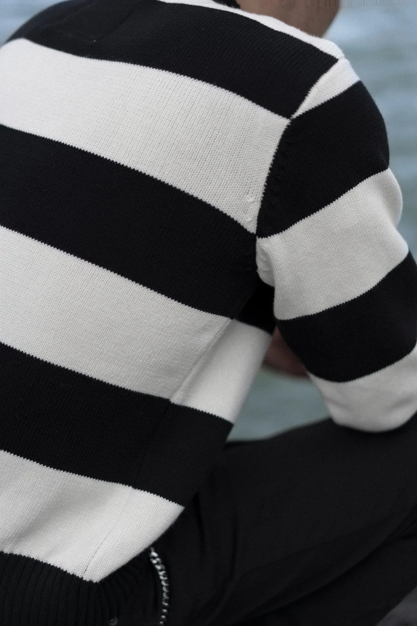 Vintage Striped Sweater for Men - Thick Cotton - Moto & Biker Style