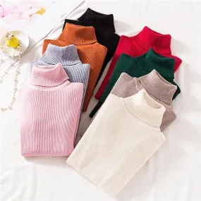 Vintage Turtleneck Female Sweater Solid Winter Warm Long Sleeve Sweater Casual Slim Knitted Pullovers Women Knitting Sweater