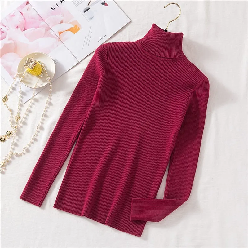 Vintage Turtleneck Female Sweater Solid Winter Warm Long Sleeve Sweater Casual Slim Knitted Pullovers Women Knitting Sweater