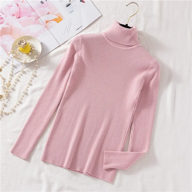 Vintage Turtleneck Female Sweater Solid Winter Warm Long Sleeve Sweater Casual Slim Knitted Pullovers Women Knitting Sweater