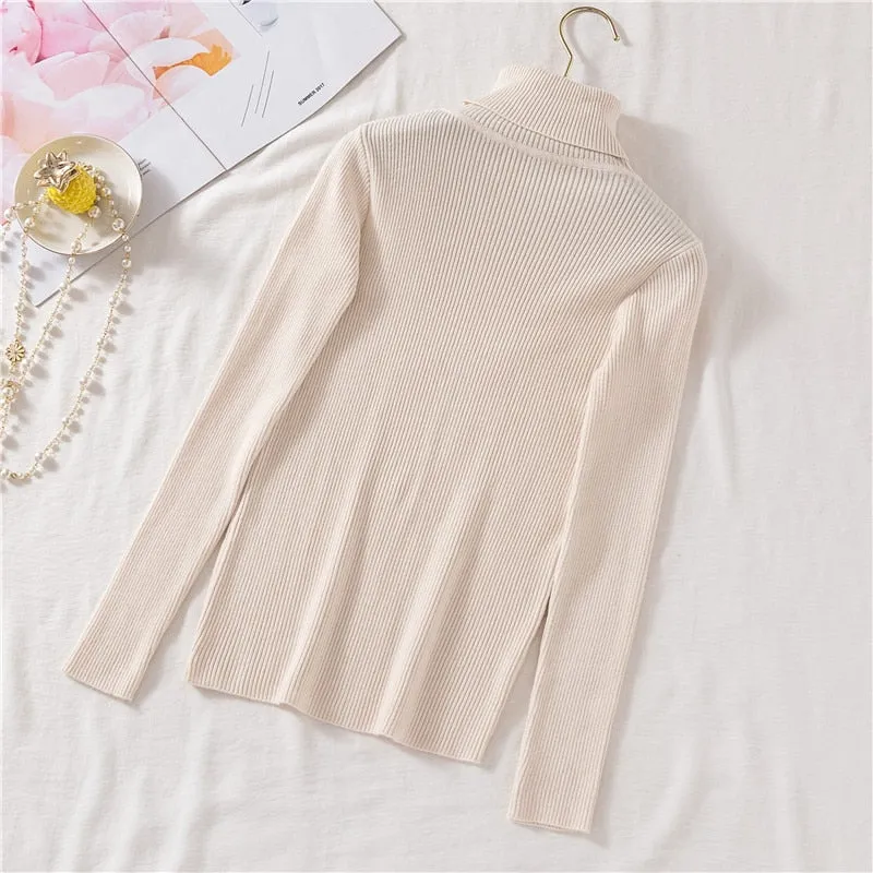 Vintage Turtleneck Female Sweater Solid Winter Warm Long Sleeve Sweater Casual Slim Knitted Pullovers Women Knitting Sweater