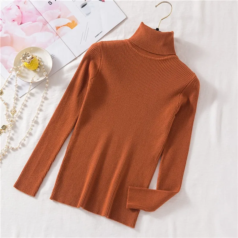 Vintage Turtleneck Female Sweater Solid Winter Warm Long Sleeve Sweater Casual Slim Knitted Pullovers Women Knitting Sweater