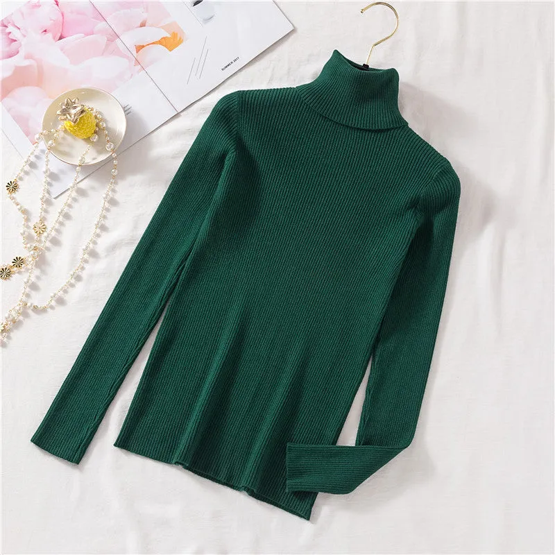 Vintage Turtleneck Female Sweater Solid Winter Warm Long Sleeve Sweater Casual Slim Knitted Pullovers Women Knitting Sweater