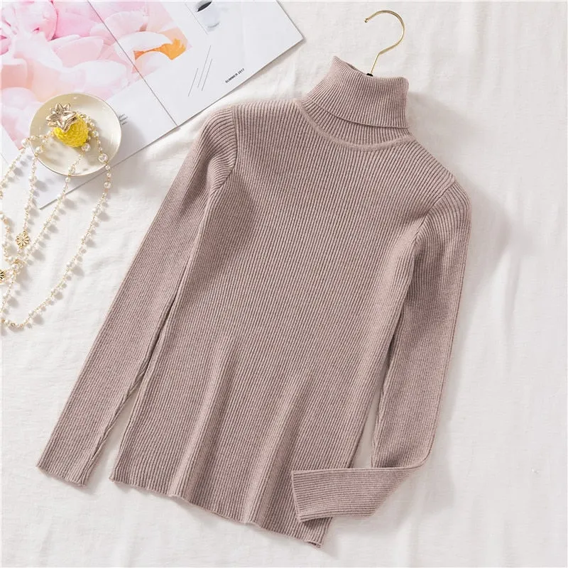 Vintage Turtleneck Female Sweater Solid Winter Warm Long Sleeve Sweater Casual Slim Knitted Pullovers Women Knitting Sweater