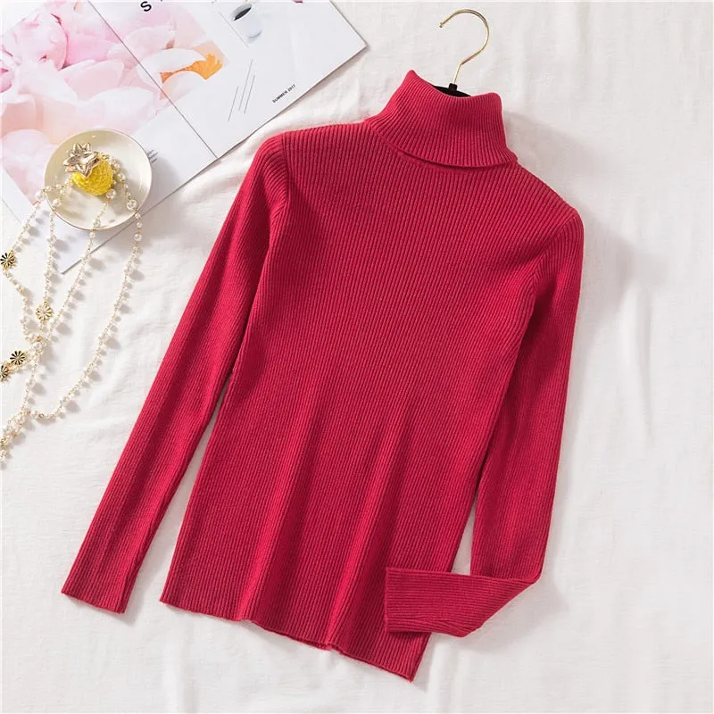 Vintage Turtleneck Female Sweater Solid Winter Warm Long Sleeve Sweater Casual Slim Knitted Pullovers Women Knitting Sweater