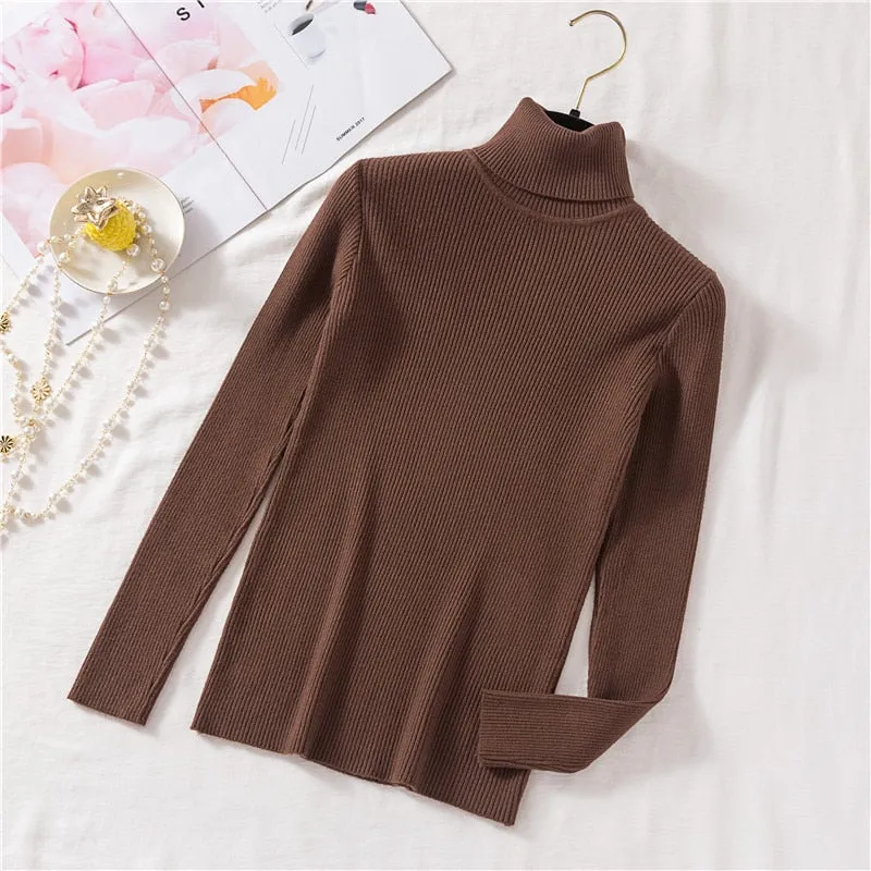 Vintage Turtleneck Female Sweater Solid Winter Warm Long Sleeve Sweater Casual Slim Knitted Pullovers Women Knitting Sweater