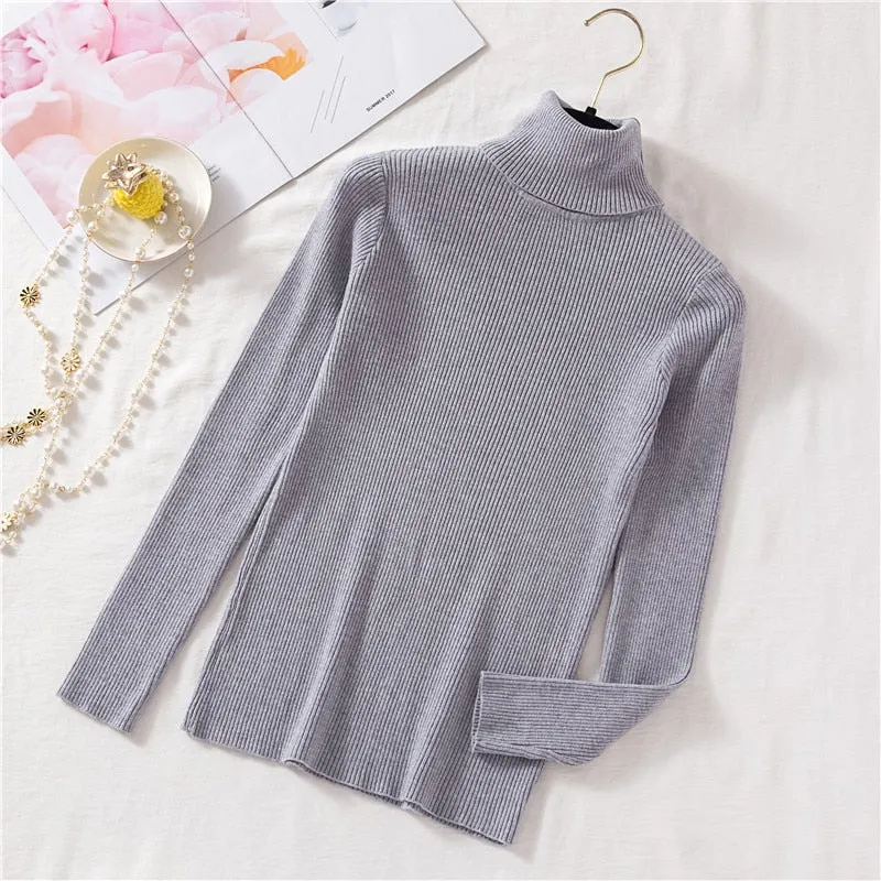 Vintage Turtleneck Female Sweater Solid Winter Warm Long Sleeve Sweater Casual Slim Knitted Pullovers Women Knitting Sweater