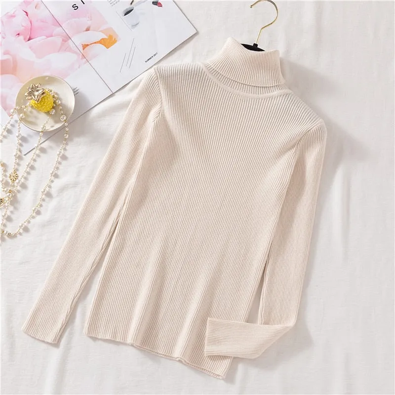 Vintage Turtleneck Female Sweater Solid Winter Warm Long Sleeve Sweater Casual Slim Knitted Pullovers Women Knitting Sweater