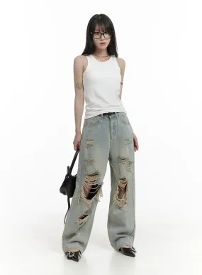 Vintage Washed Ripped Baggy Jeans CA426