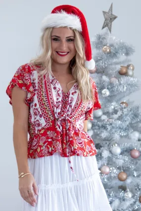 VJHT250 - BOHO LOVER TOP - JINGLE BELL BLOOM RED