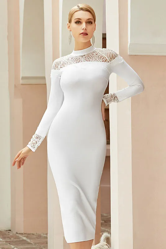 White Long Sleeve Bodycon Cocktail Party Bandage Dresses