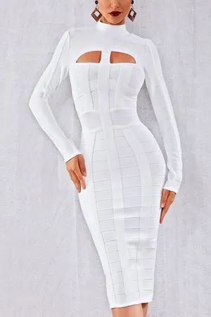 White Turtleneck Cut Out Bandage Dress