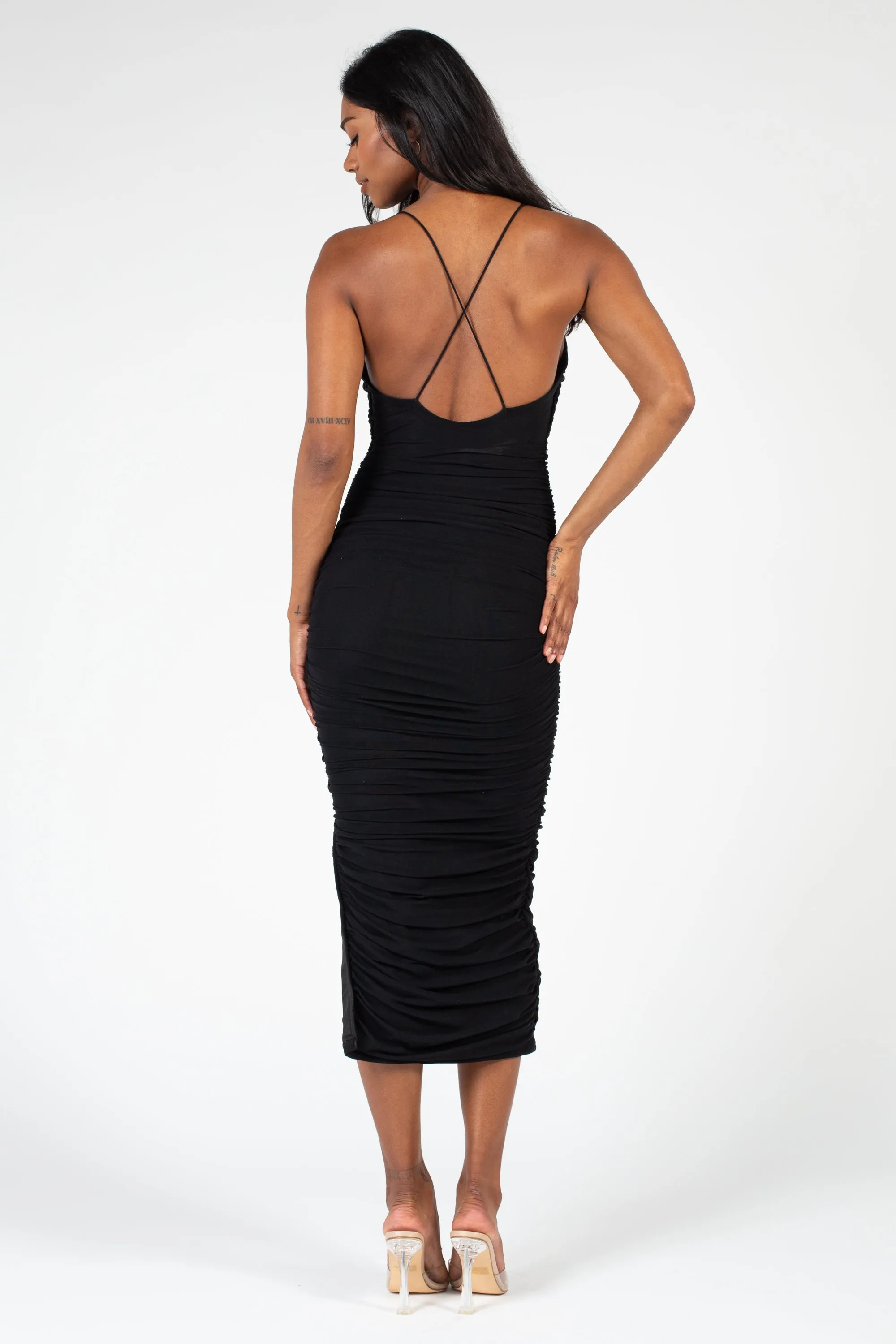 Whitney Mesh Ruched Midi Dress