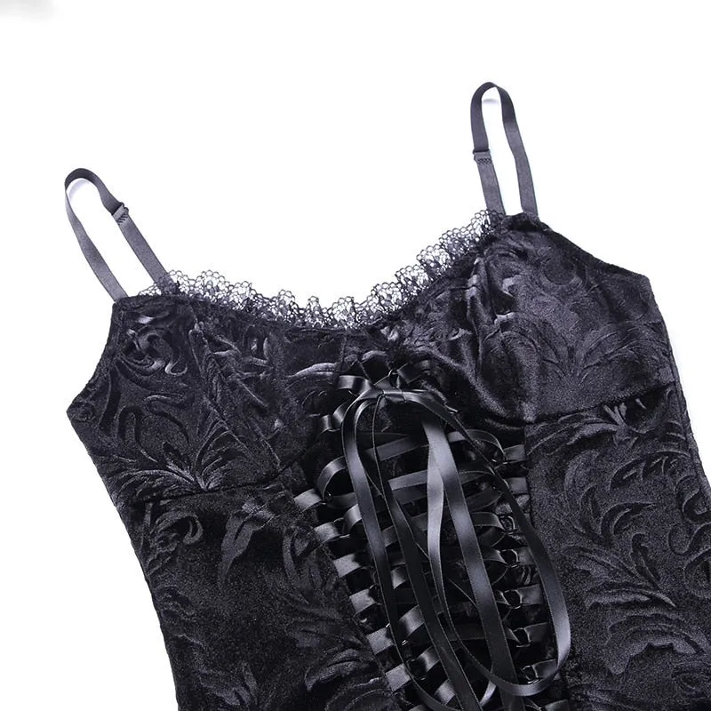 Wjczt Y2K Mall Gothic Sexy Summer Crop Tops Women Velvet Lace Streetwear Sleeveless Corset Bandage Camis Punk Grunge Basic Top