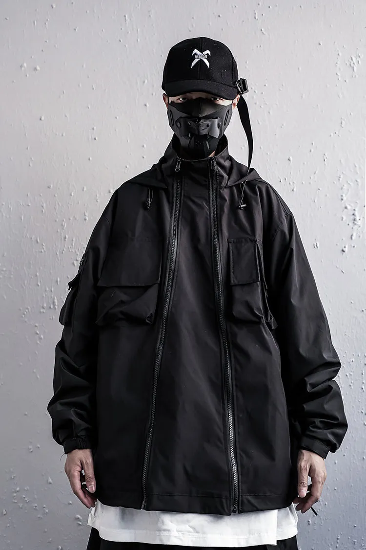 WLS Turtleneck Hooded Streetwear Multipocket Techwear Windbreaker