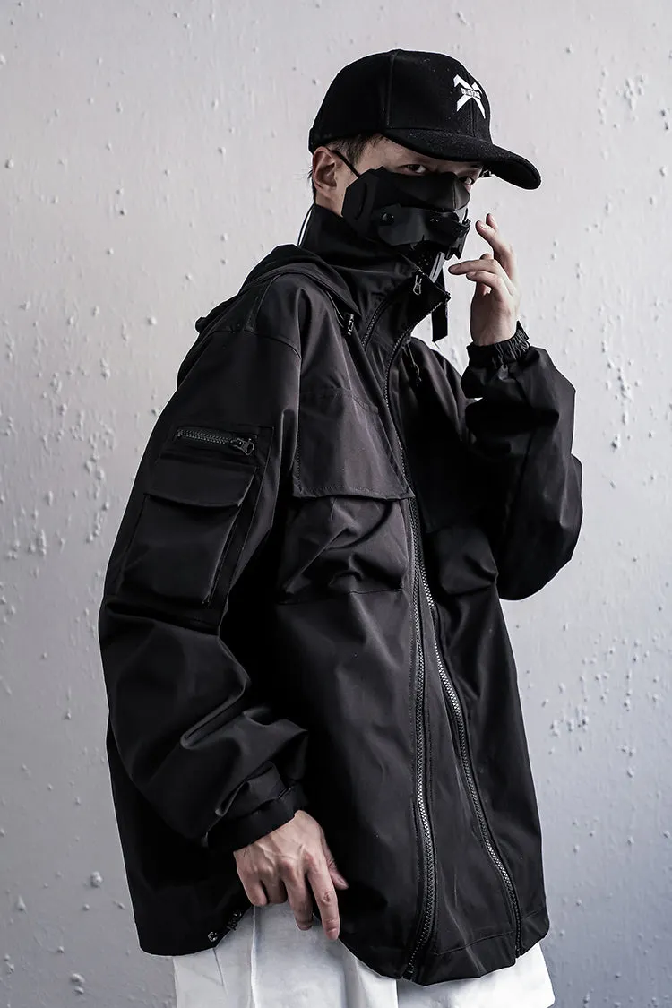 WLS Turtleneck Hooded Streetwear Multipocket Techwear Windbreaker