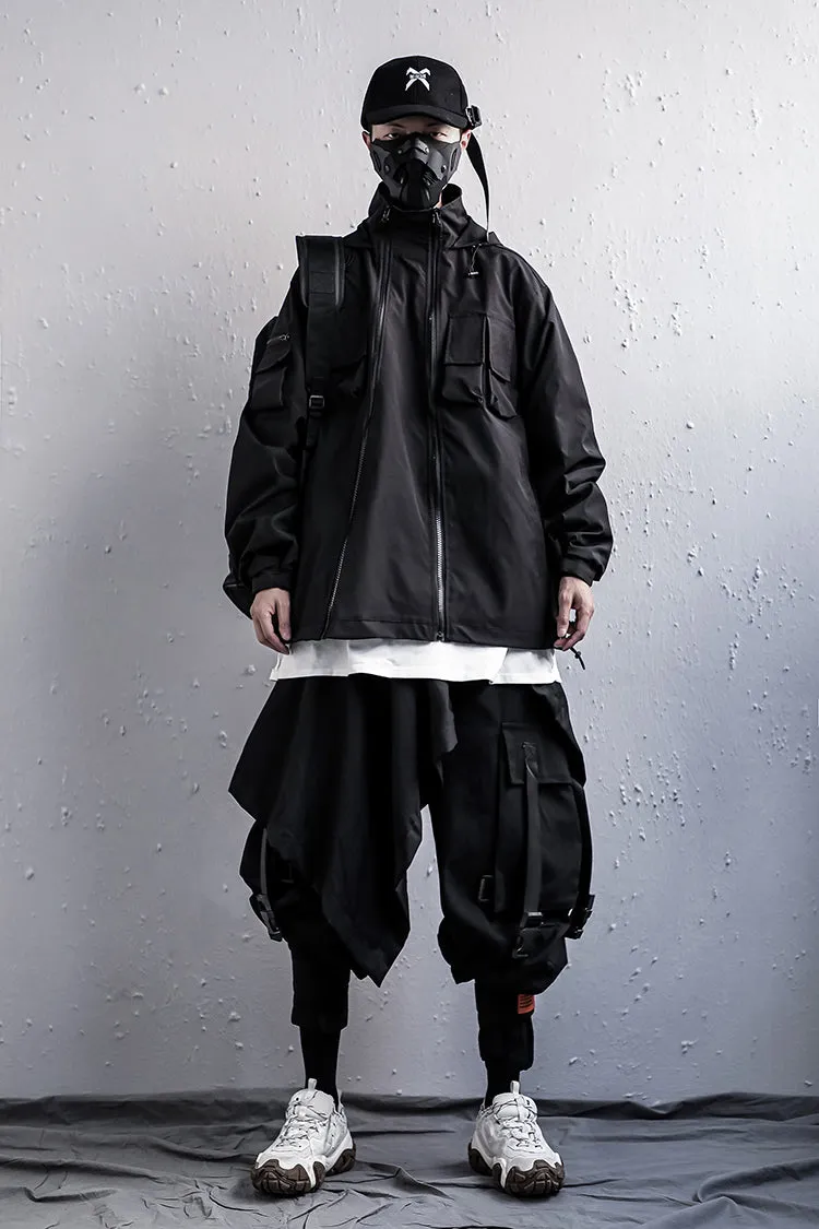 WLS Turtleneck Hooded Streetwear Multipocket Techwear Windbreaker