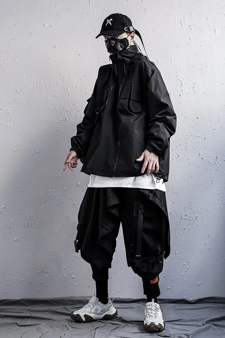 WLS Turtleneck Hooded Streetwear Multipocket Techwear Windbreaker