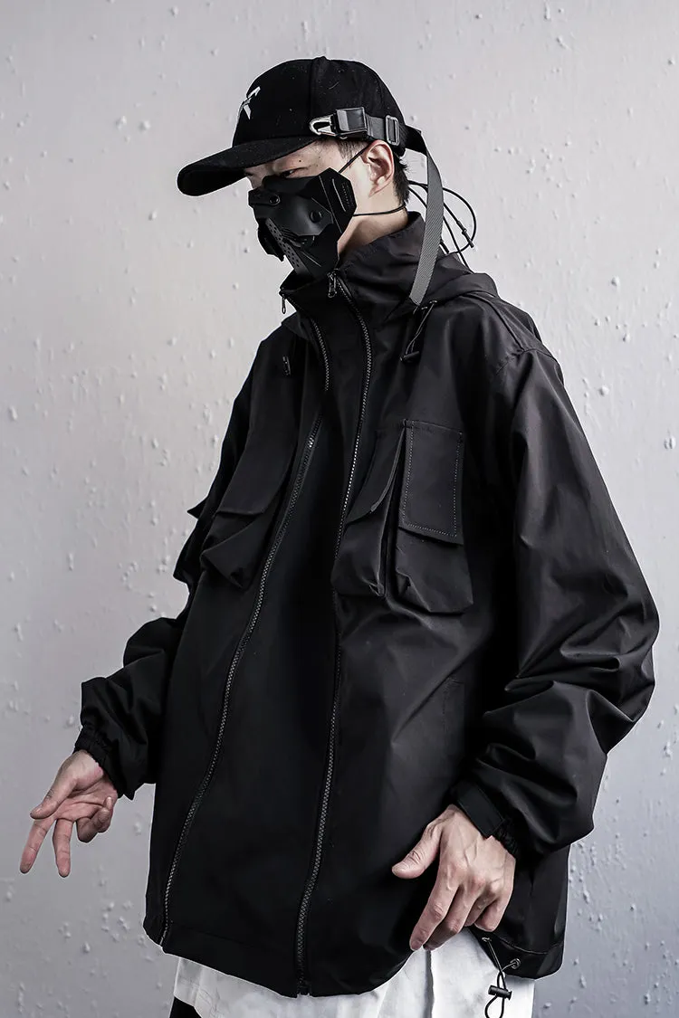 WLS Turtleneck Hooded Streetwear Multipocket Techwear Windbreaker