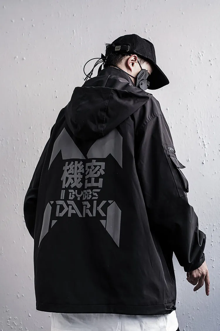 WLS Turtleneck Hooded Streetwear Multipocket Techwear Windbreaker