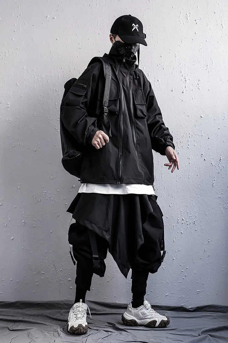 WLS Turtleneck Hooded Streetwear Multipocket Techwear Windbreaker