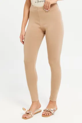 Women Beige Long Leggings