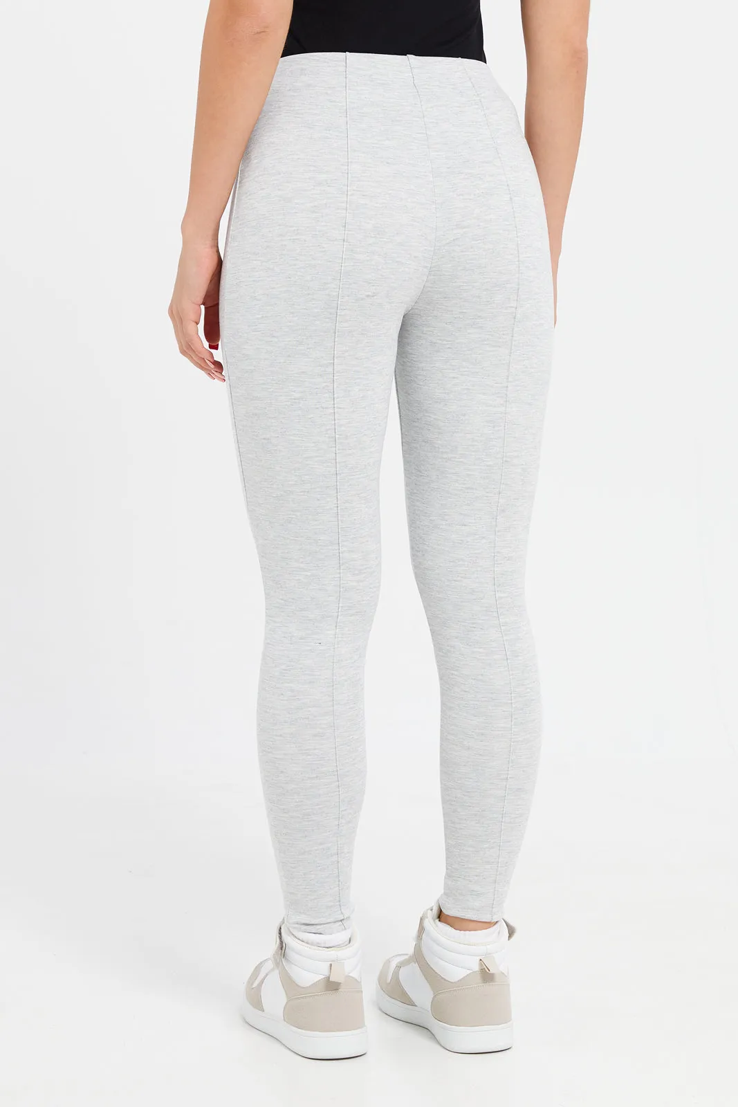 Women Grey Single Pleat Leggings