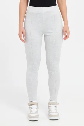 Women Grey Single Pleat Leggings