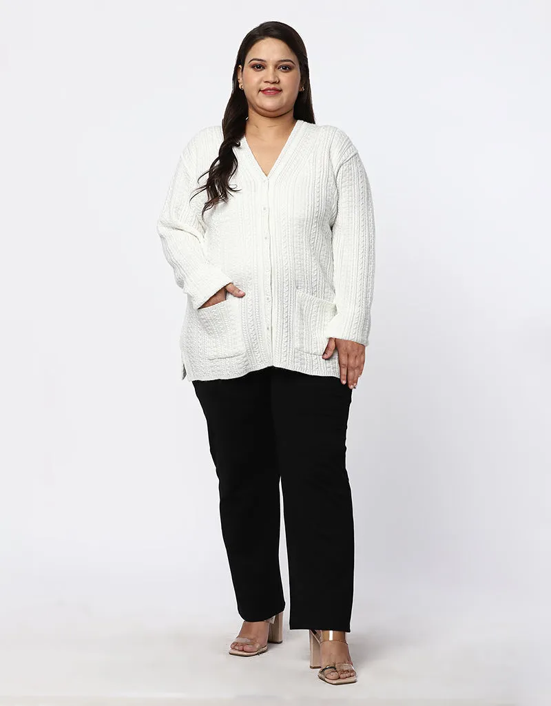 Women Knitted Plus Size Sweater With Front Buttons