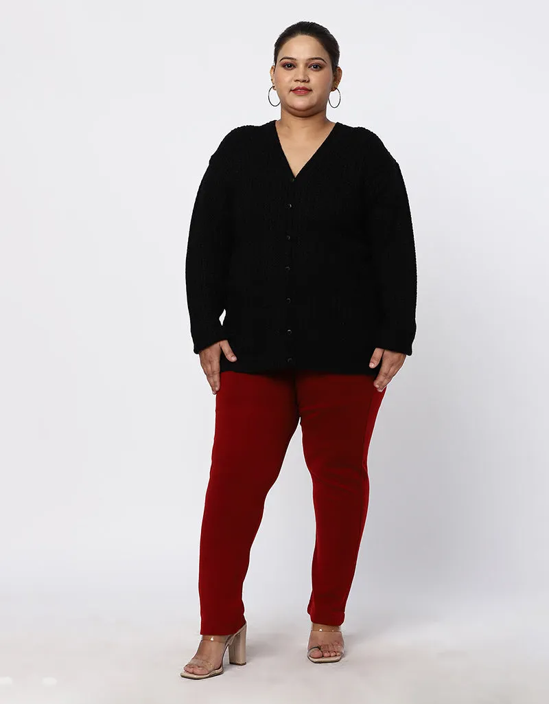 Women Knitted Plus Size Sweater With Front Buttons