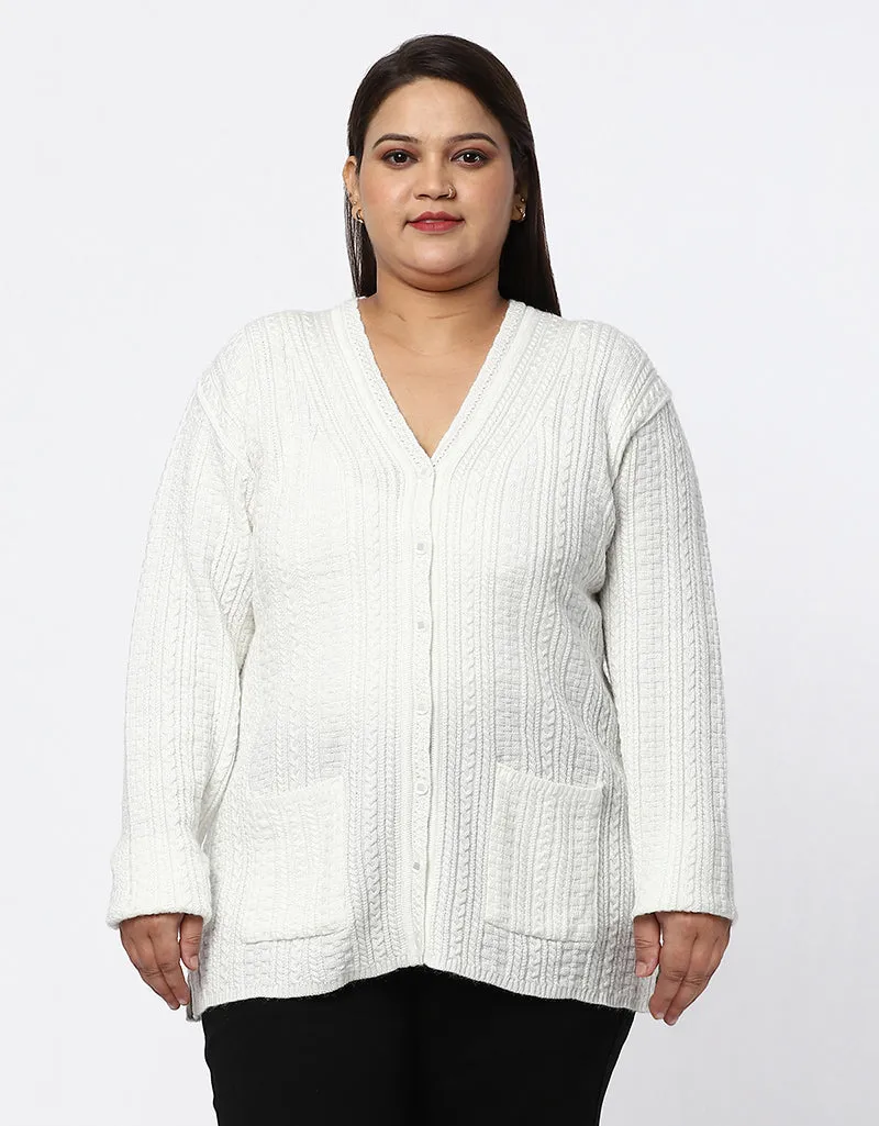 Women Knitted Plus Size Sweater With Front Buttons