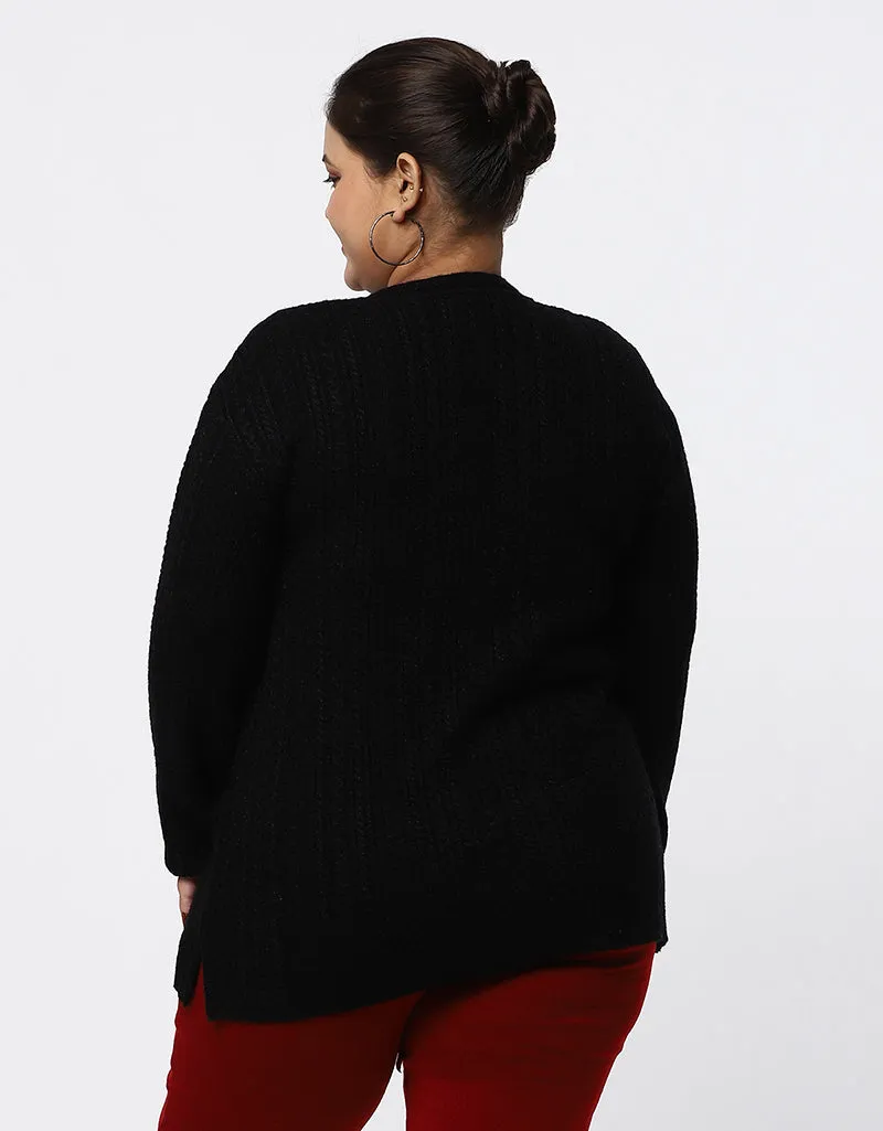 Women Knitted Plus Size Sweater With Front Buttons