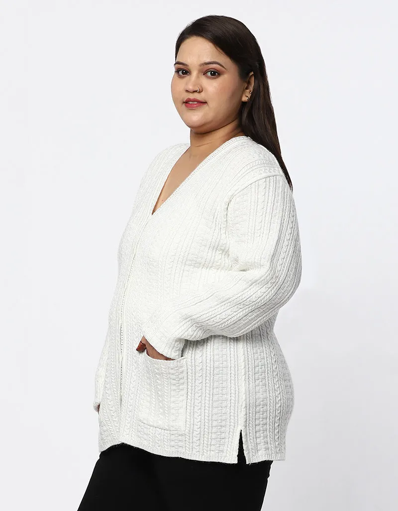 Women Knitted Plus Size Sweater With Front Buttons