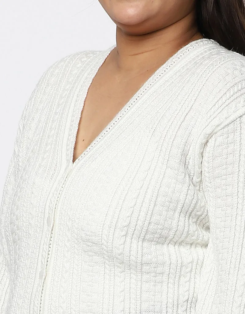 Women Knitted Plus Size Sweater With Front Buttons