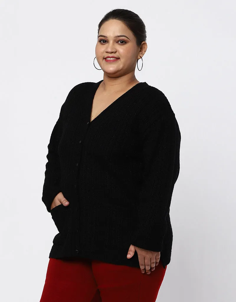 Women Knitted Plus Size Sweater With Front Buttons