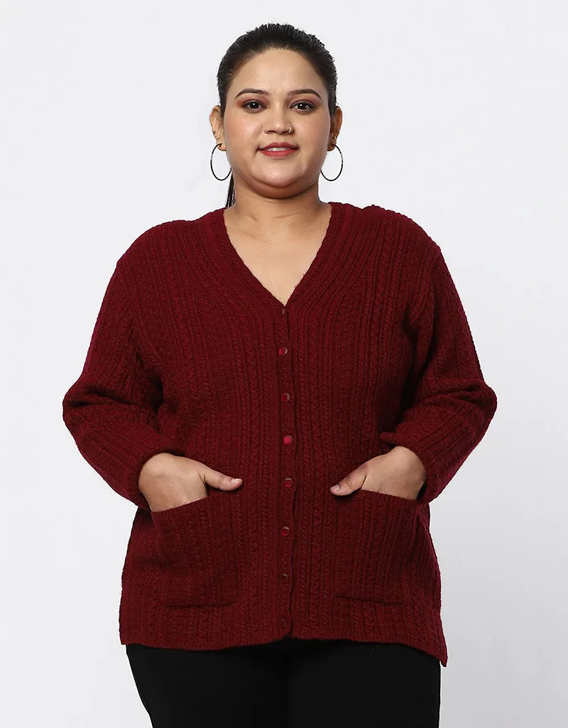 Women Knitted Plus Size Sweater With Front Buttons