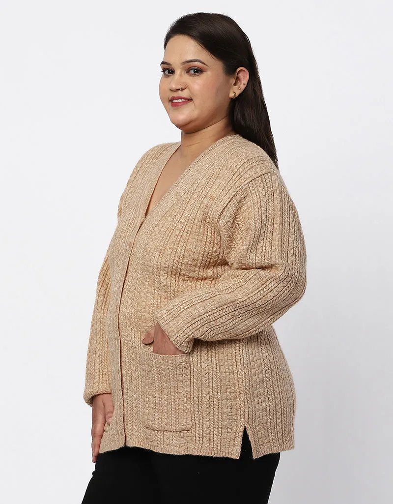 Women Knitted Plus Size Sweater With Front Buttons