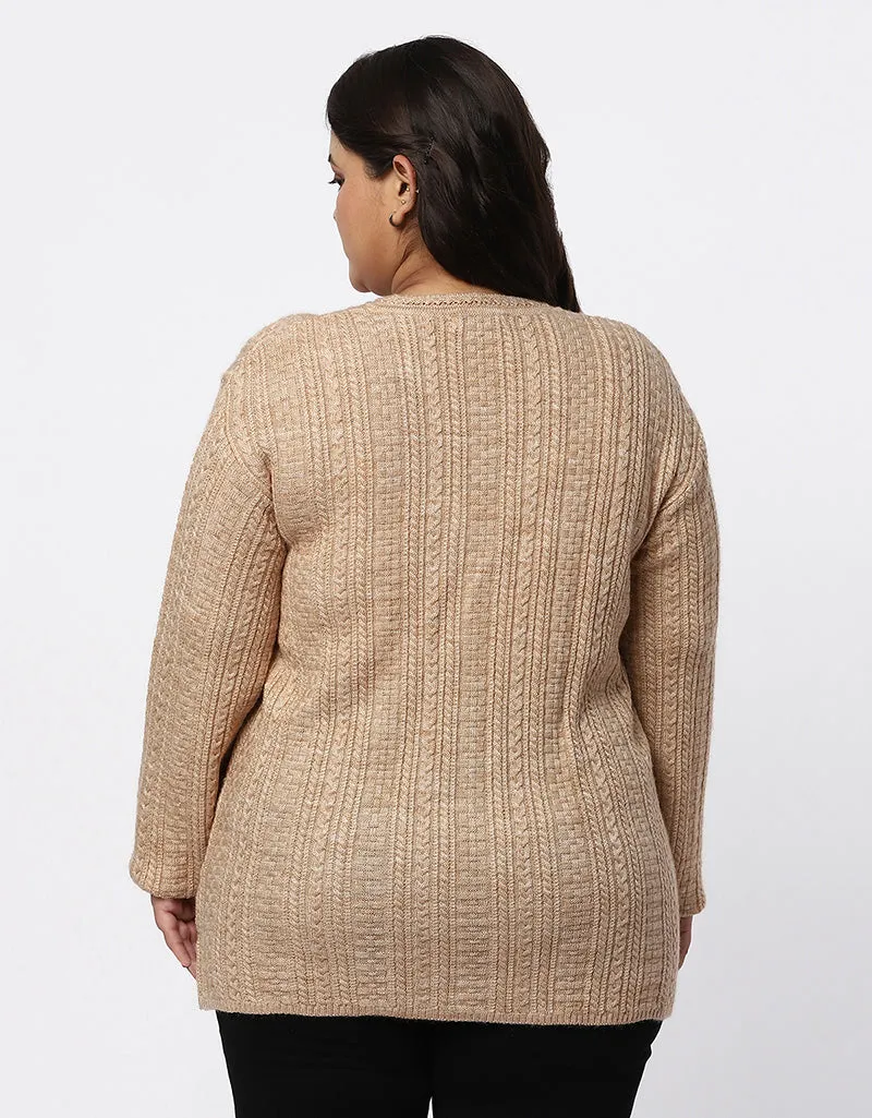 Women Knitted Plus Size Sweater With Front Buttons