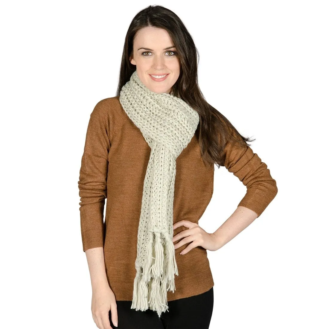 Womens Chunky Knitted Stone Gold Threaded Bonn Scarf