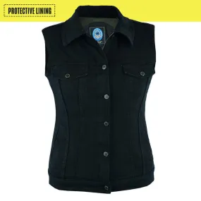 Womens's Biker Denim Vest- Protective Lining -JRV10029