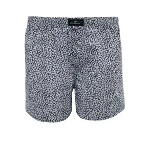 Woven Cotton Boxer Shorts Navy White leaves