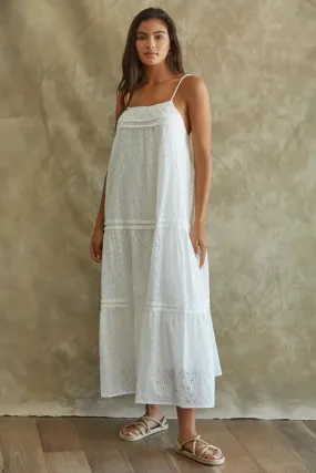 Woven Straight Neck Spaghetti Strap Ruffle Maxi Dress