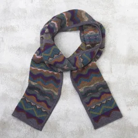 Zigzag Striped Alpaca Wool Scarf from Peru - Mountain of Seven Colors | NOVICA