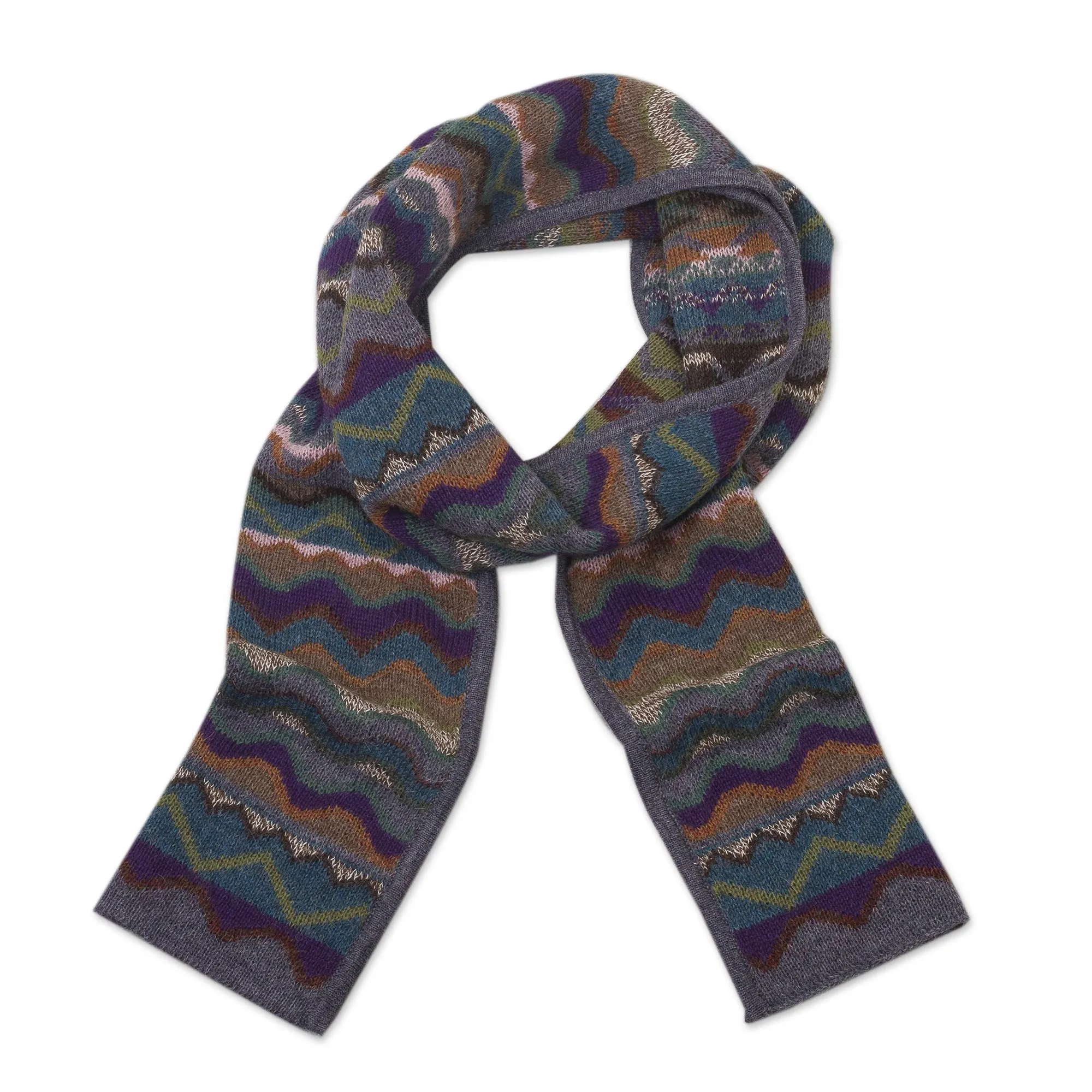 Zigzag Striped Alpaca Wool Scarf from Peru - Mountain of Seven Colors | NOVICA